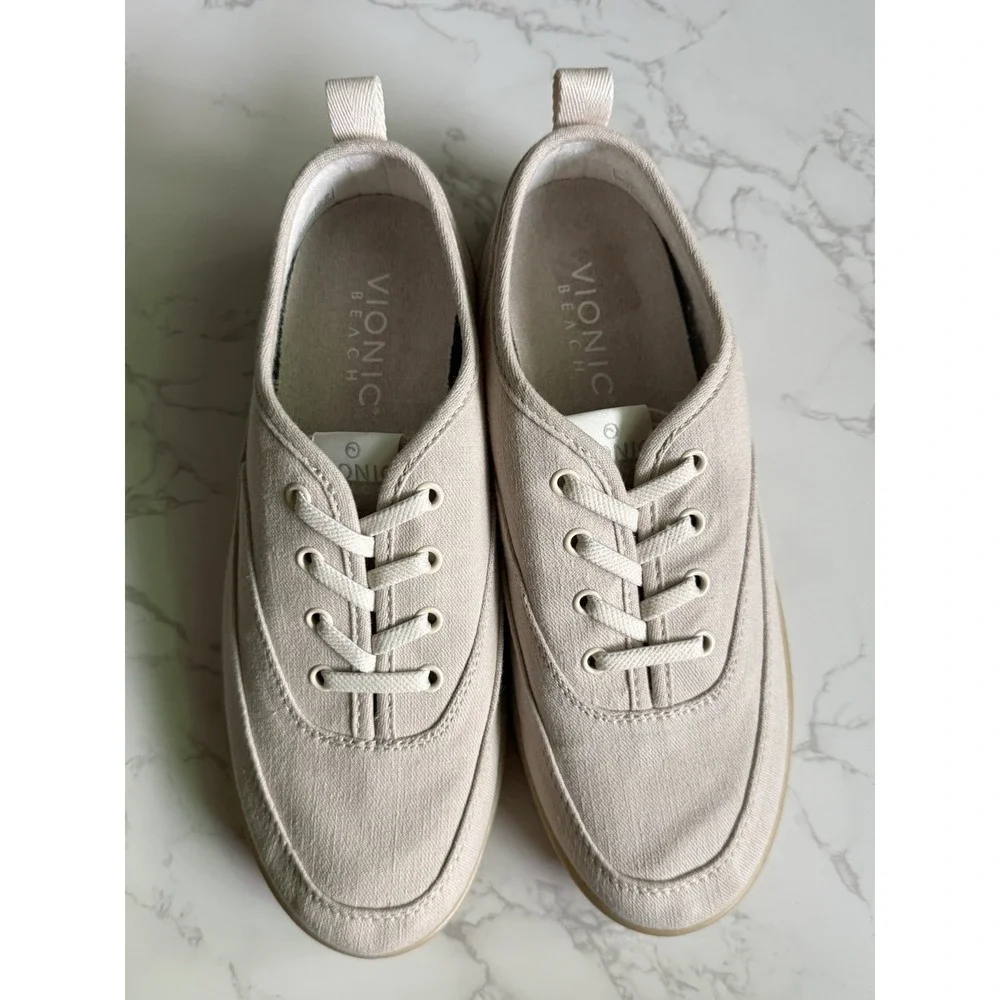 VIONIC Beach Cyan Slip On Sneaker Womens 8 Beige Lace Up Comfort Shoe NWOT - Picture 4 of 10